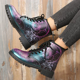 Stylish Multicolor Print Lace-Up Martin Boots Oshnow
